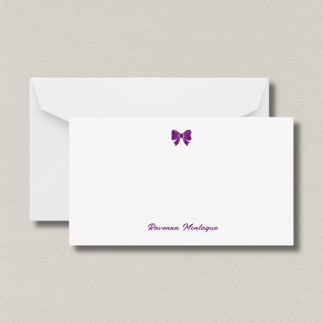 Simple Plum Purple Chic Bow Handwritten Name  Card (Creator Uploaded)