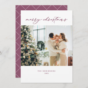 Simple Plum Purple Modern Script Christmas Photo Holiday Card