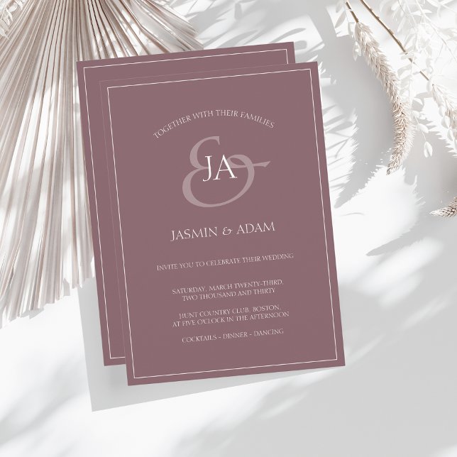 Simple Plum Purple Monogram Wedding Invitation (Creator Uploaded)
