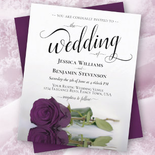 Simple Plum Purple Rose BUDGET Wedding Invitation
