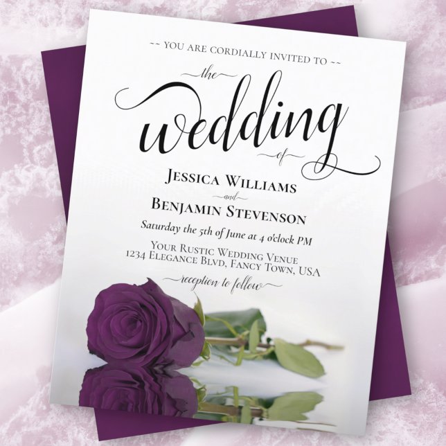 Simple Plum Purple Rose BUDGET Wedding Invitation (Creator Uploaded)