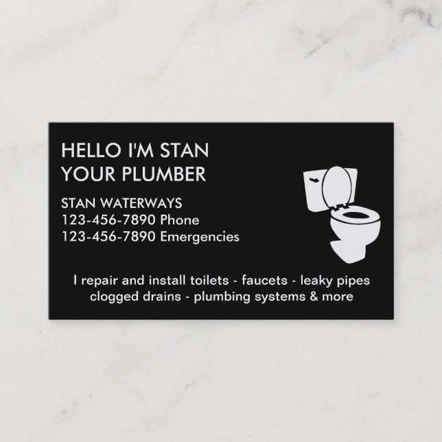 Simple Plumber Business Cards (Front)