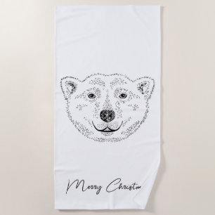 Simple Polar Bear Head Line Art Sketch With Text Beach Towel