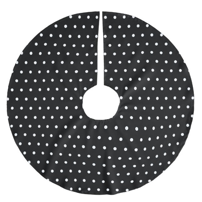 Simple Polka Dot Black and White Brushed Polyester Tree Skirt (Front)