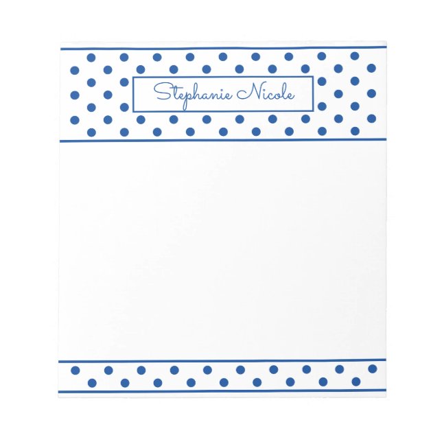 Simple Polka Dot Blue Personalized  Notepad (Front)