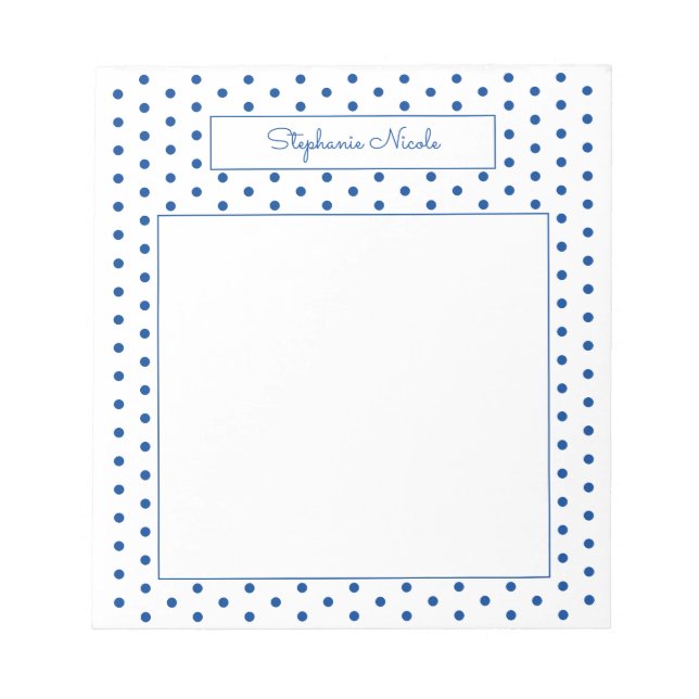 Simple Polka Dot Blue Personalized Thin Border Notepad (Front)