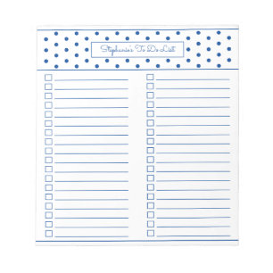Simple Polka Dot Blue Two Column To Do Checklist Notepad