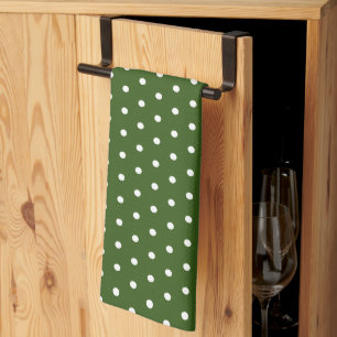 Simple Polka Dot Dark Forest Green and White Tea Towel