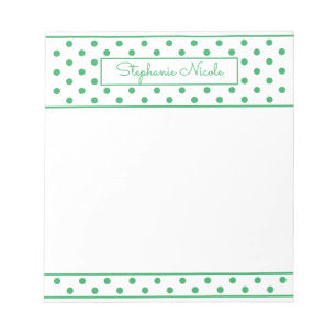 Simple Polka Dot Green Personalised Notepad