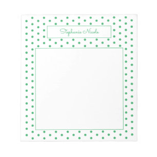 Simple Polka Dot Green Personalised Thin Border Notepad