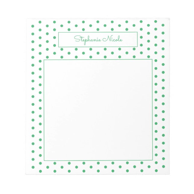 Simple Polka Dot Green Personalised Thin Border Notepad (Front)
