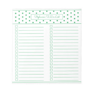 Simple Polka Dot Green Two Column To Do Checklist Notepad