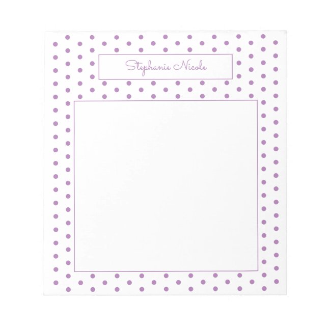 Simple Polka Dot Lavender Personalised Thin Border Notepad (Front)
