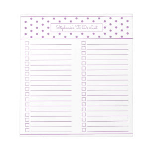 Simple Polka Dot Lavender Two Column Checklist Notepad