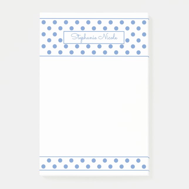Simple Polka Dot Light Blue Personalised Border Post-it Notes (Front)