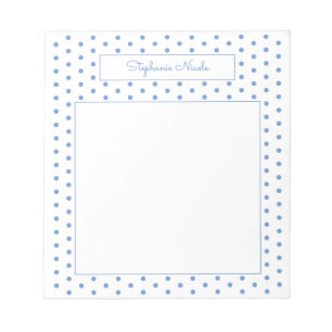 Simple Polka Dot Light Blue Personalized Border Notepad