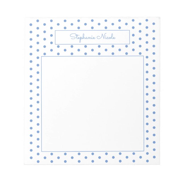 Simple Polka Dot Light Blue Personalized Border Notepad (Front)