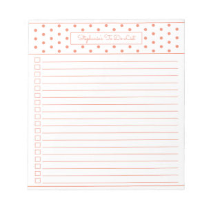 Simple Polka Dot Orange One Column To Do Checklist Notepad