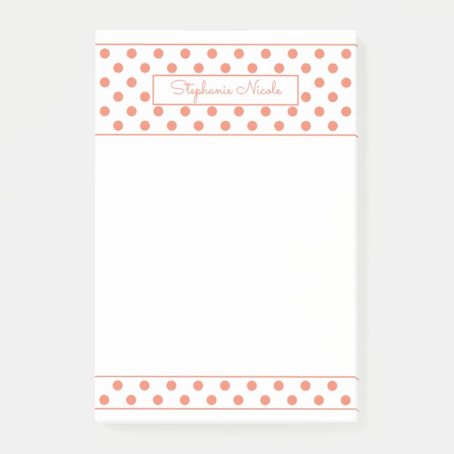 Simple Polka Dot Orange Personalised Thin Border Post-it Notes (Front)