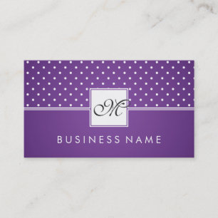Simple Polka Dot Pattern Monogram Purple Business Card