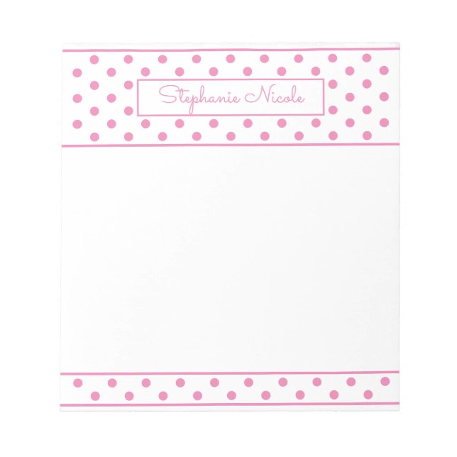Simple Polka Dot Pink Personalised Notepad (Front)