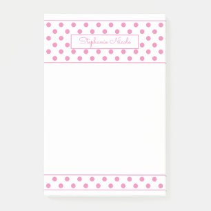 Simple Polka Dot Pink Personalised Thin Border  Post-it Notes