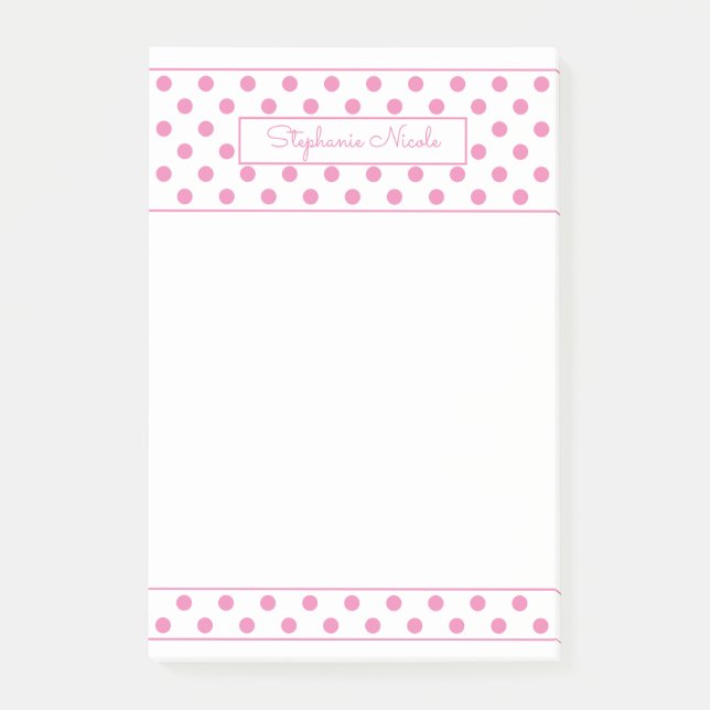 Simple Polka Dot Pink Personalised Thin Border  Post-it Notes (Front)