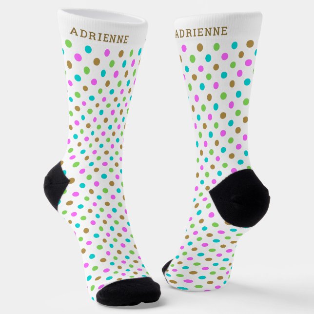 Simple Polka Dots Pattern Personalized White Socks (Angled)