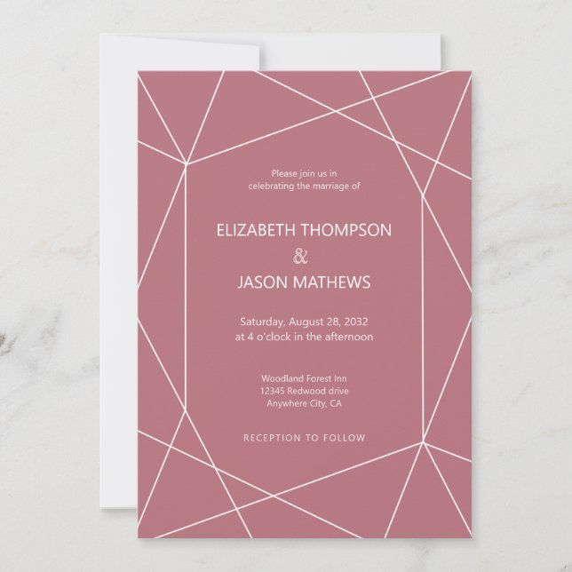 Simple Polygon Dusty Pink Gay Wedding Invitation (Front)