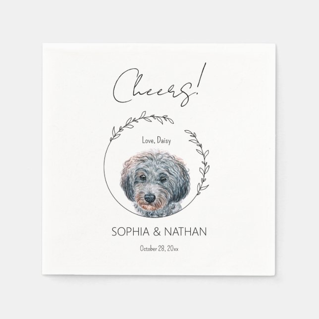 Simple Poodle Dog Wedding Cocktail  Napkin (Front)