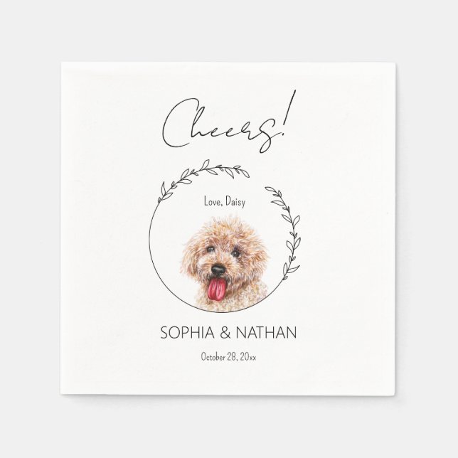 Simple Poodle Dog Wedding Cocktail  Napkin (Front)