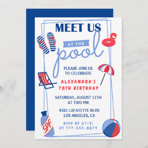 Simple Pool Party 78th birthday invitations 