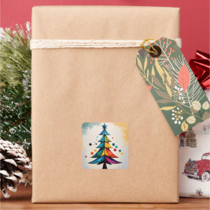 Simple Pop Art Geometric Christmas Tree and Circle Square Sticker