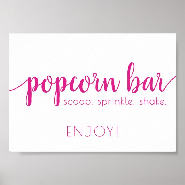 Simple Popcorn Bar | Hot Pink Any Event Sign (Front)