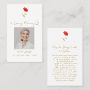 Simple Poppy Photo Funeral Prayer Card