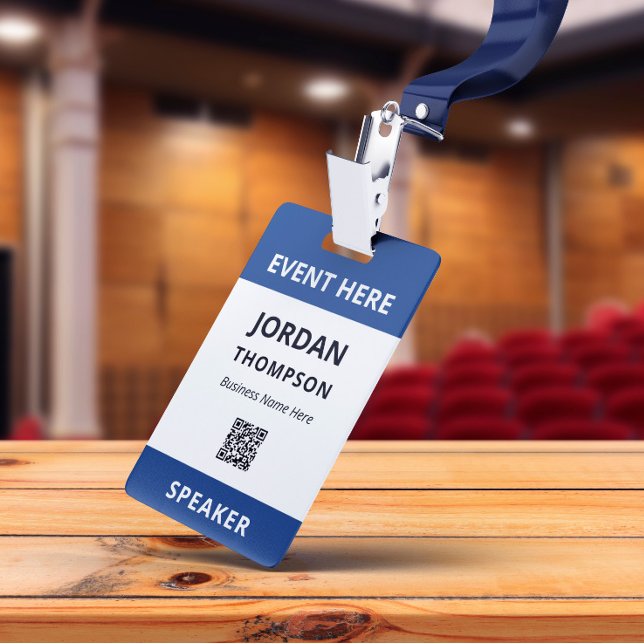 Simple Practical Dark Blue QR Code Event ID ID Badge (Creator Uploaded)