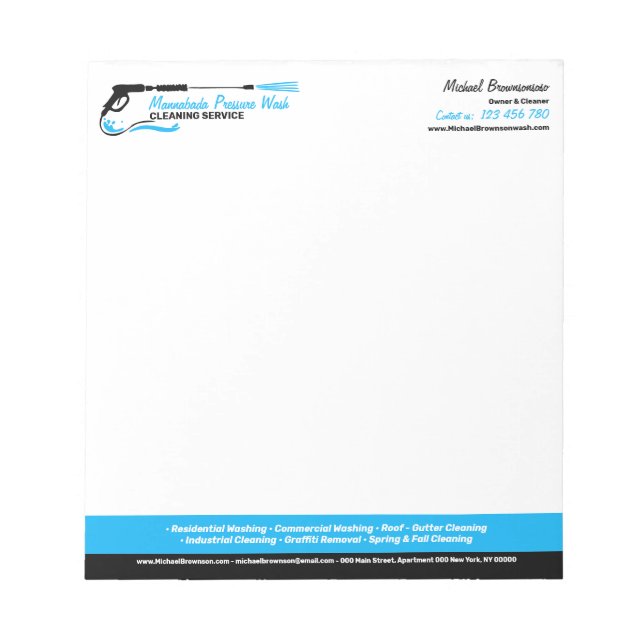 Simple Pressure Washing Power House Cleaning Notepad (Front)