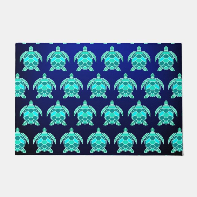 Simple Pretty Blue green turquoise teal Sea turtle Doormat (Front)