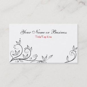 Simple Pretty Branches and Leaves, White Black Red Business Card