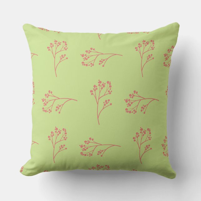 Simple Pretty Lime Green and Pink Floral  Cushion (Front)