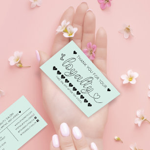 Simple Pretty Mint Green Hearts Typography Loyalty Business Card