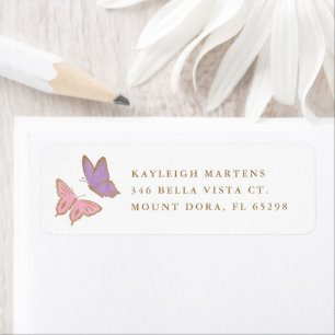 Simple Pretty Pastel Gold Dipped Butterflies  Return Address Label