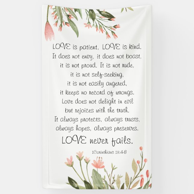 Simple Pretty Pink Flowers Bible Verse Wedding Banner (Vertical)