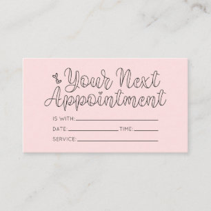 Simple Pretty Pink Hearts Typography Appointment Business Card