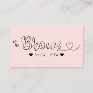 Simple Pretty Pink Hearts Typography Brows Business Card