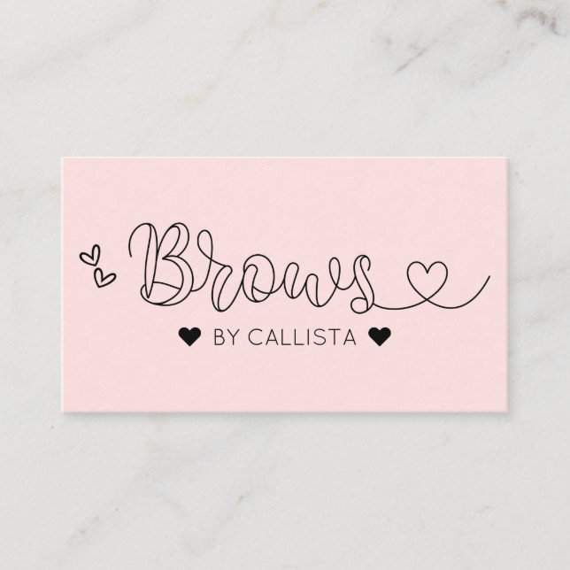 Simple Pretty Pink Hearts Typography Brows Business Card (Front)