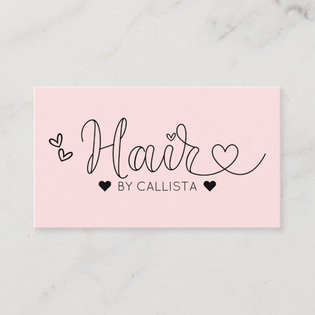Simple Pretty Pink Hearts Typography Hair Business Card (Front)