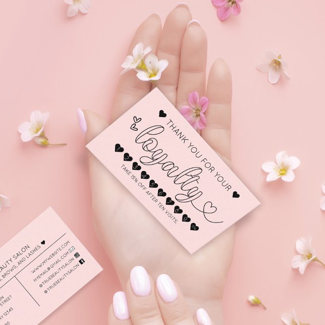 Simple Pretty Pink Hearts Typography Loyalty Business Card (Creator Uploaded)