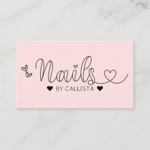 Simple Pretty Pink Hearts Typography Nail Tech Business Card