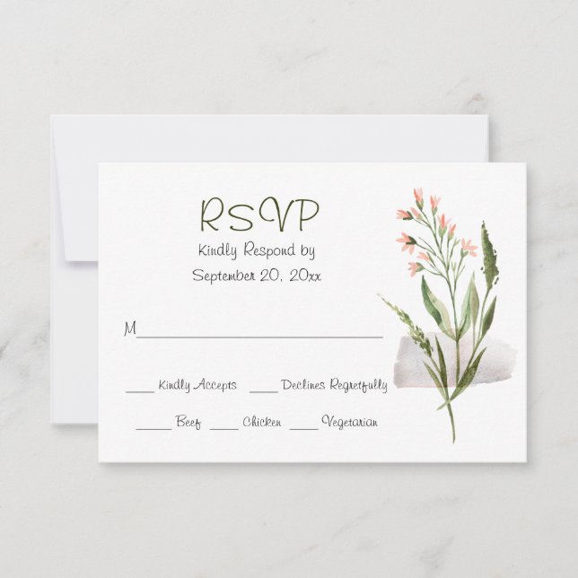 Simple Pretty Pink Watercolor Flowers Wedding RSVP (Front)